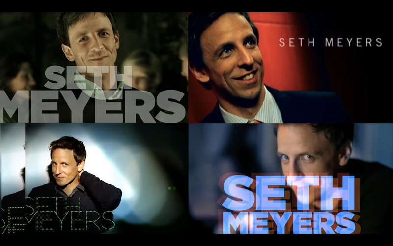 A collage of Seth Meyers shots from the 2000s. The 2003 treatment is in the upper right.